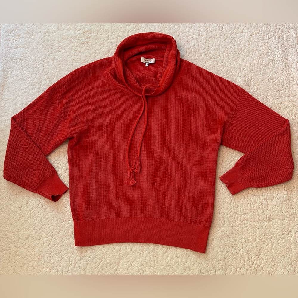 J Society Womens Sweater Mock Neck Drawstring Burnt Orange Size Small